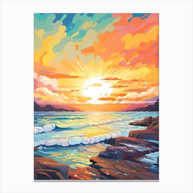 Freshwater Beach Australia At Sunset, Vibrant Painting 4 Canvas Print