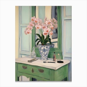 Bathroom Vanity Painting With A Orchid Bouquet 1 Canvas Print