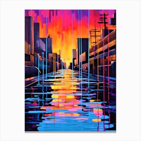 Urban Waterway - Abstract Cityscape Canvas Print