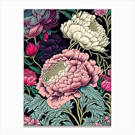 Borders And Edges Peonies Colourful 1 Drawing Canvas Print