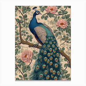 Cream Pastel Vintage Peacock Wallpaper 1 Canvas Print