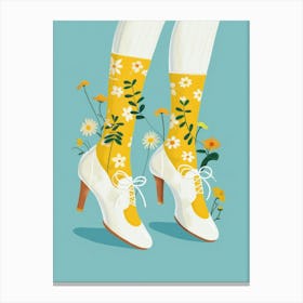 White Floral Vintage Shoes 3 Canvas Print