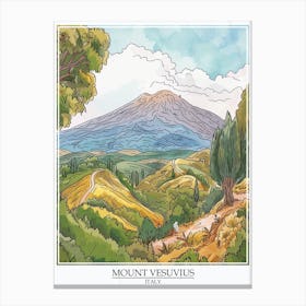 Mount Vesuvius Italy Color Line Drawing 1 Poster Canvas Print