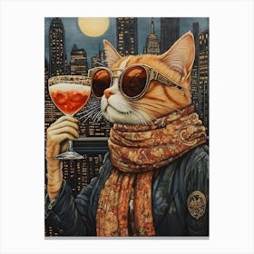 City Cat At Rooftop Bar 4 Canvas Print