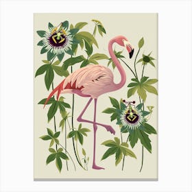 American Flamingo And Passionflowers Minimalist Illustration 3 Canvas Print