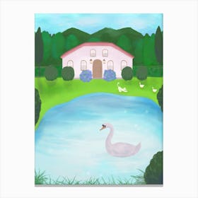 Swan by the Summer House Canvas Print