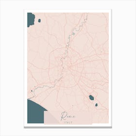 Rome Italy Pink and Blue Cute Script Street Map 1 Canvas Print