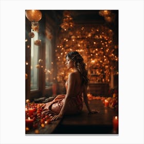 Girl In A Room With Candles Canvas Print