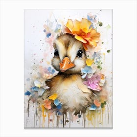 Mixed Media Floral Duckling Collage 2 Canvas Print