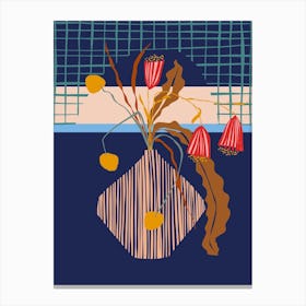Mid Century Blue Ikebana Canvas Print