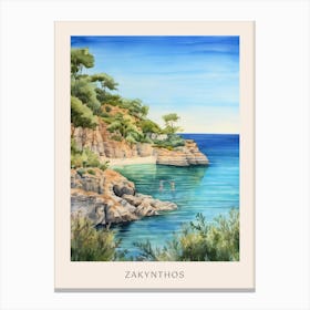 Swimming In Zakynthos Greece 2 Watercolour Poster Canvas Print