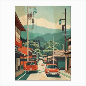 Japan Street With Cars Mid Century Modern Canvas Print