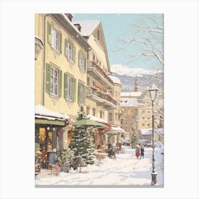 Vintage Winter Illustration Zurich Switzerland 4 Canvas Print