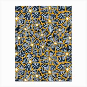 Flower Mosaic Navy Gold Textured Hand Drawn Canvas Print