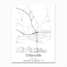 D Iberville,United States Minimalist Map Canvas Print