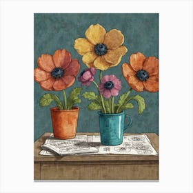 Three Anemones Canvas Print