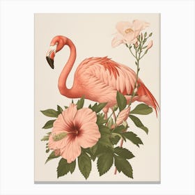 American Flamingo And Hibiscus Minimalist Illustration 1 Canvas Print