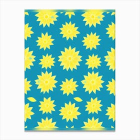 Sunflowers On Blue Background Canvas Print