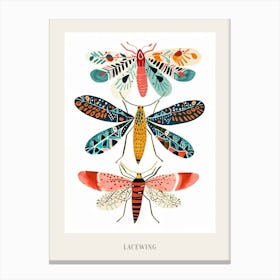 Colourful Insect Illustration Lacewing 3 Poster Canvas Print