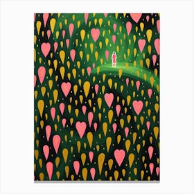 Heart Droplet Pattern With Person In The Background, Swirly Lines Canvas Print
