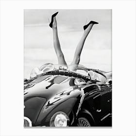 High Heels In Classic Car Black And White Vintage Photo Canvas Print