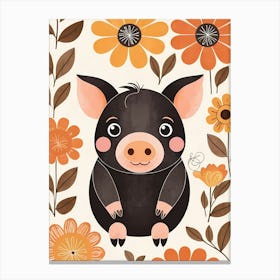 Floral Cute Baby Pig Nursery (8) Canvas Print
