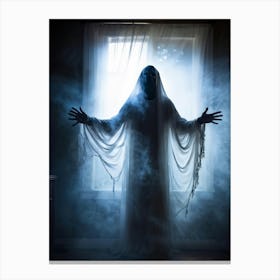 Ghostly Apparition Shrouded In Ethereal Veil Representing Religious Blindness Man Trapped In A Curt (6) Canvas Print