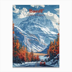 Banff Alberta Canada Autumn Travel Art Illustration Canvas Print