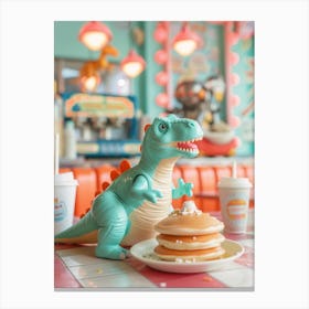 Pastel Toy Dinosaur Eating Pancakes In A Diner Canvas Print