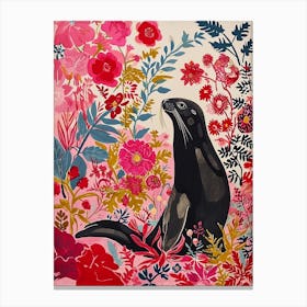Floral Animal Painting Harp Seal 3 Canvas Print