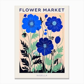 Blue Flower Market Poster Love In A Mist Nigella 2 Canvas Print