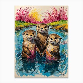 Otters In The Water 1 Canvas Print