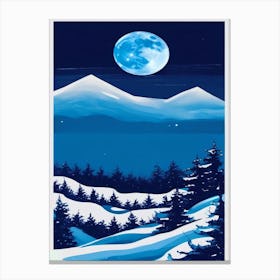 Full Moon Over Snowy Mountains Vintage  Canvas Print
