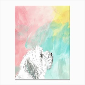 Coton De Tulear Dog Pastel Line Watercolour Illustration  1 Canvas Print