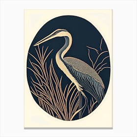 Cocoi Heron Vintage Linocut 1 Canvas Print