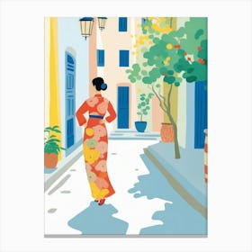 Asian Woman Walking Down The Street Canvas Print