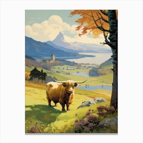 Highland Cow In The Distance With Picturesque Backdrop Canvas Print