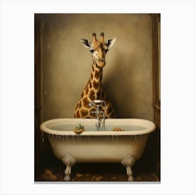 Giraffe In Bathroom 3 Canvas Print