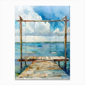 Swings On The Dock Watercolor Painting Canvas Print