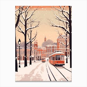 Vintage Winter Travel Illustration Newcastle United Kingdom 2 Canvas Print