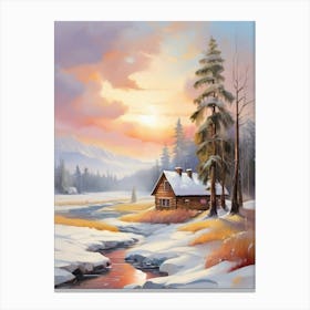 Cabin In The Snow Canvas Print