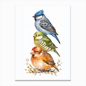 Three Vibrant Birds In Captivating Watercolor Splendor Canvas Print