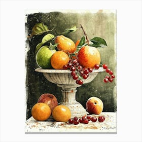 Realistic Painting Of Fruit On A Pillar Canvas Print