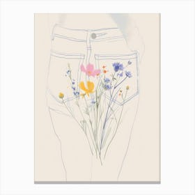 Blue Jeans Line Art Flowers 5 Canvas Print