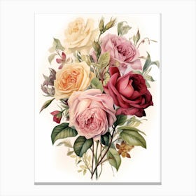 A Bouquet Of Pink, Beige and Yellow Roses Canvas Print