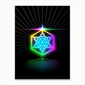 Neon Geometric Glyph in Candy Blue and Pink with Rainbow Sparkle on Black n.0187 Canvas Print
