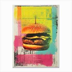 Retro Burger Risograph Inspired 1 Canvas Print