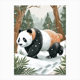 Giant Panda Walking Through A Snow Covered Forest Storybook Illustration 4 Canvas Print