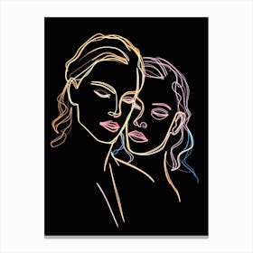 Women In Black And White Line Art Neon 4 Canvas Print