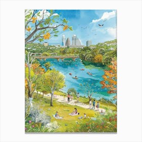 Storybook Illustration Zilker Metropolitan Park Austin Texas 1 Canvas Print